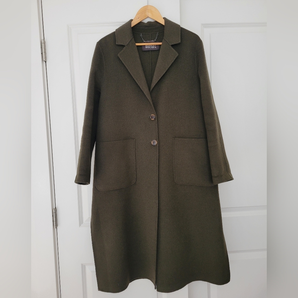 Badgley Mischka Olive Green Wool Trench Coat Size M